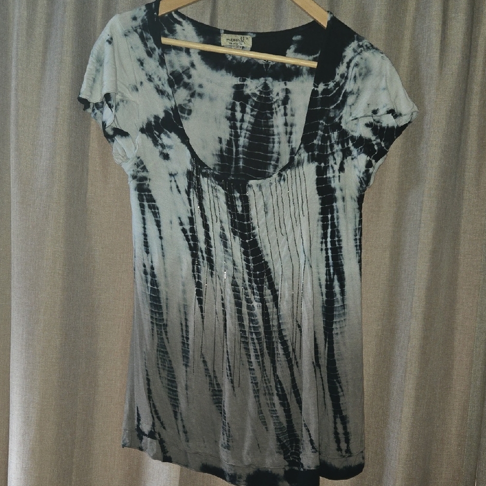 One World Blue and Brown Tie-Dye Short Sleeve Top